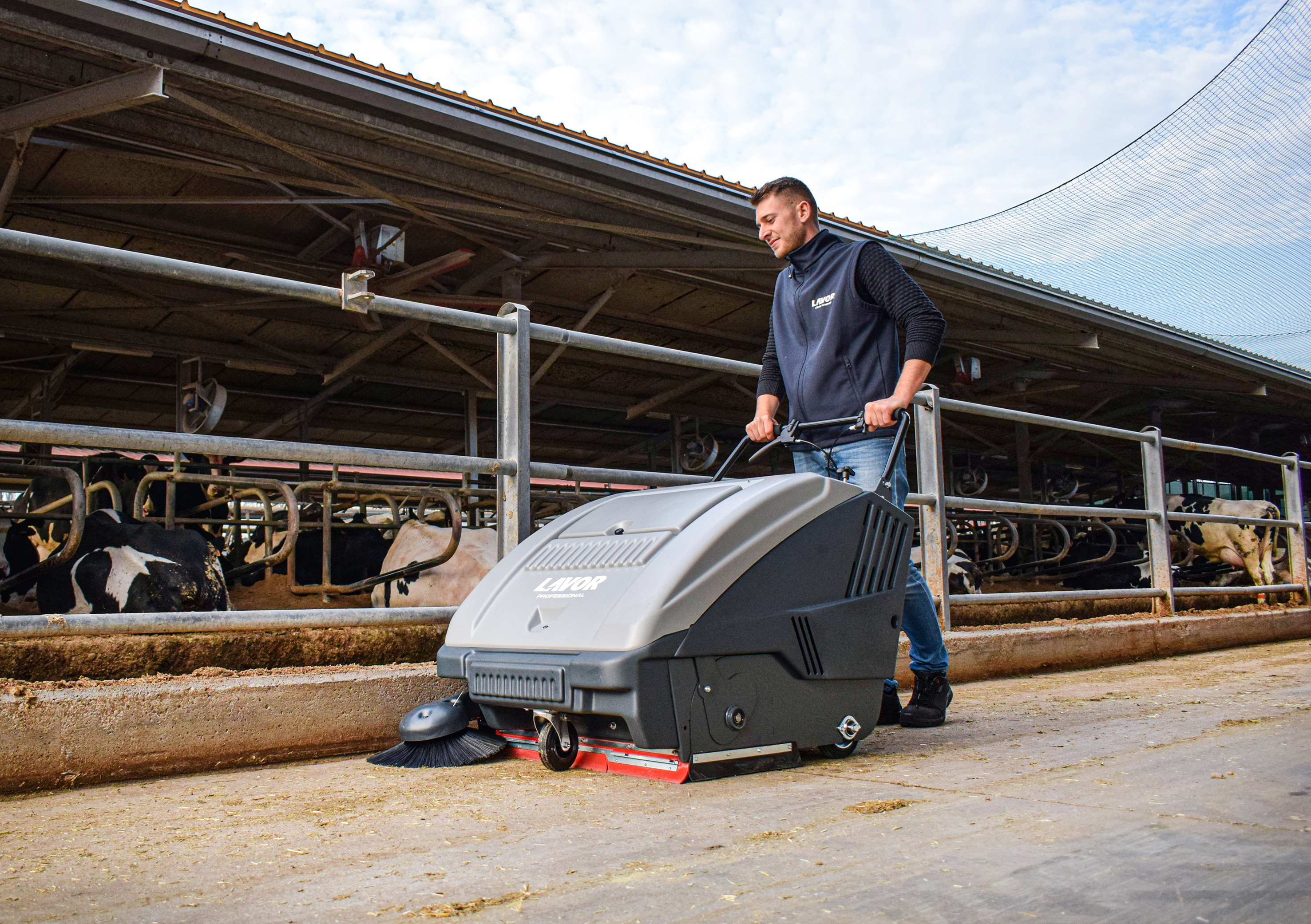 Floor care: clean floors using a professional sweeper